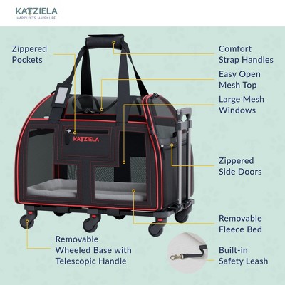 Black and Red Rolling Pet Carrier with Telescopic Handle