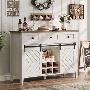 Farmhouse Buffet Cabinet with Storage, Sideboard with 3 Drawer, Reversible Wine Rack and Adjustable Shelf, Coffee Bar for Dining Room, Kitchen - 1 of 4