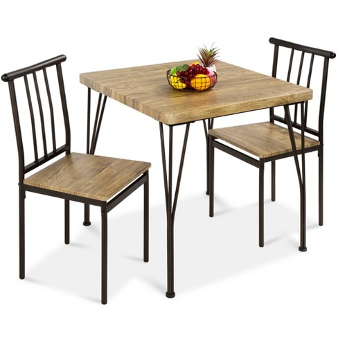 Best Choice Products 3 Piece Indoor Metal Wood Square Dining Table Furniture Set w 2 Chairs Brown