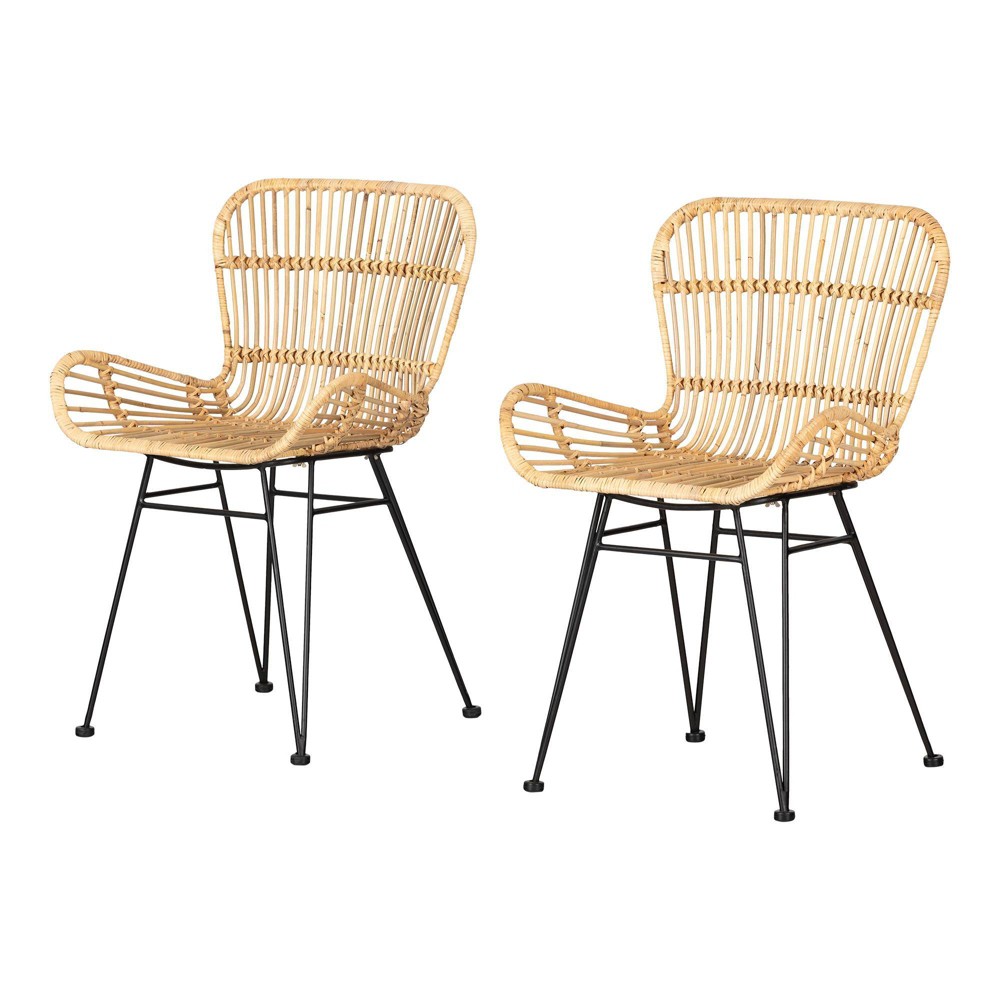 Photos - Chair 2pk Balka Rattan Dining  with Armrests Rattan/Black - South Shore