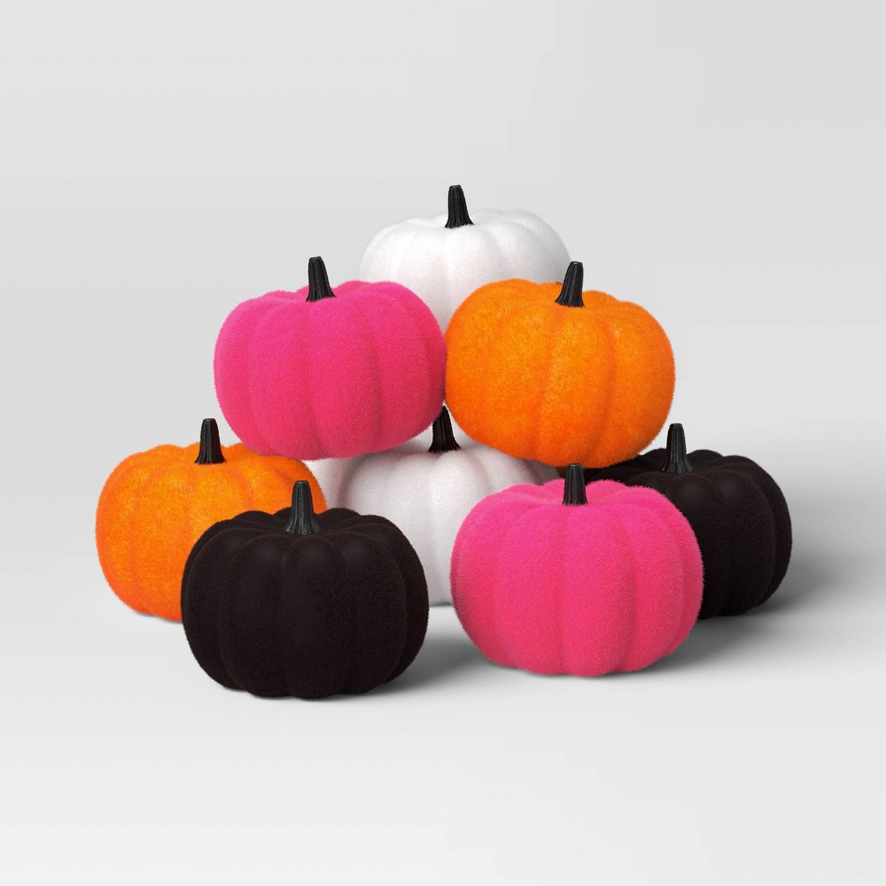 8ct Flocked Pumpkins Halloween Decorative Accent Set - Hyde & EEK! Boutique™: Tabletop Decor