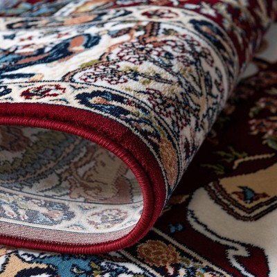 Burgundy and Tan Floral Synthetic Runner Rug