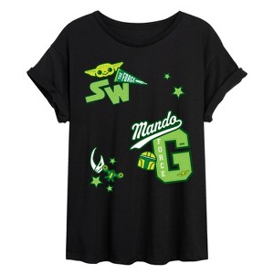 Women's - Star Wars - The Mandalorian Mando Letterman Oversized Graphic T-Shirt - 1 of 4