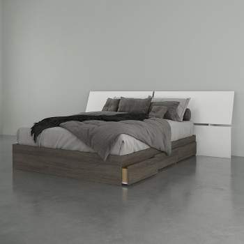 Queen Scenario 3 Drawer Storage Bed with Headboard Bark Gray/White - Nexera