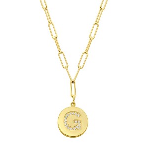 Adornia Tarnish Resistant 14k Gold Plated Pave Crystal Initial Disc Paperclip Necklace - 1 of 3