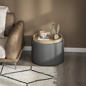 CIPACHO Round Storage Ottoman Coffee Table with Flip Top Tray, Linen Fabric Upholstered Footstool with Hidden Compartment - 1 of 4