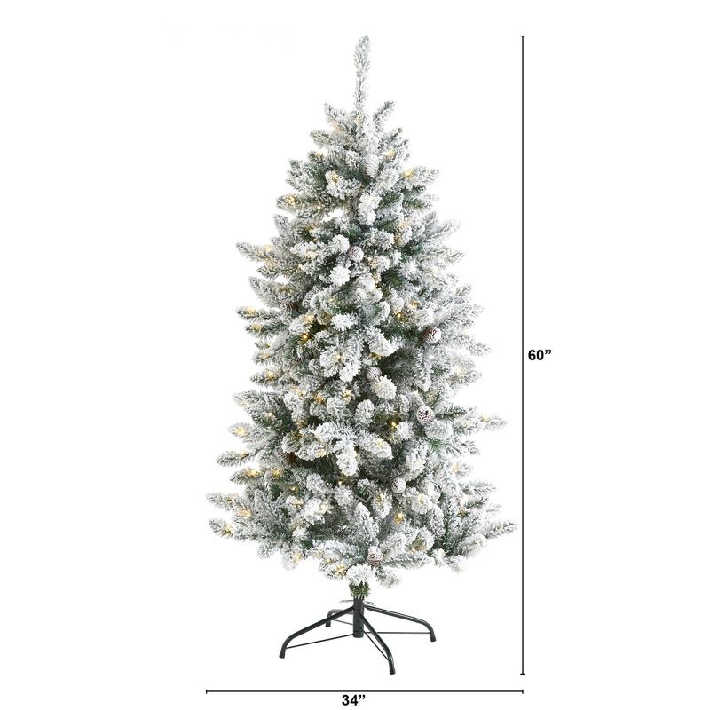 5ft Nearly Natural Pre-Lit LED Flocked Livingston Fir with Pinecones Artificial Christmas Tree Clear Lights, 3 of 12