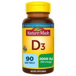 Nature Made Vitamin D3 2000 IU (50 mcg), Bone Health and Immune Support Softgels - 90ct