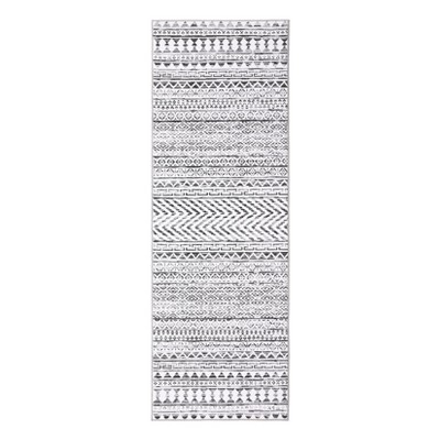 2 x 6 ft Polyester Black Rectangular Dining Room Laundry Bathroom Kitchen Geometric Stripped Print Modern Machine Washable Runner Rug