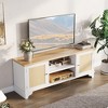 Homhougo 70" Rattan TV Stand with 2 Cabinets & Shelf, Boho Media Console Table for Apartment or Living Room, White & Oak - 3 of 4