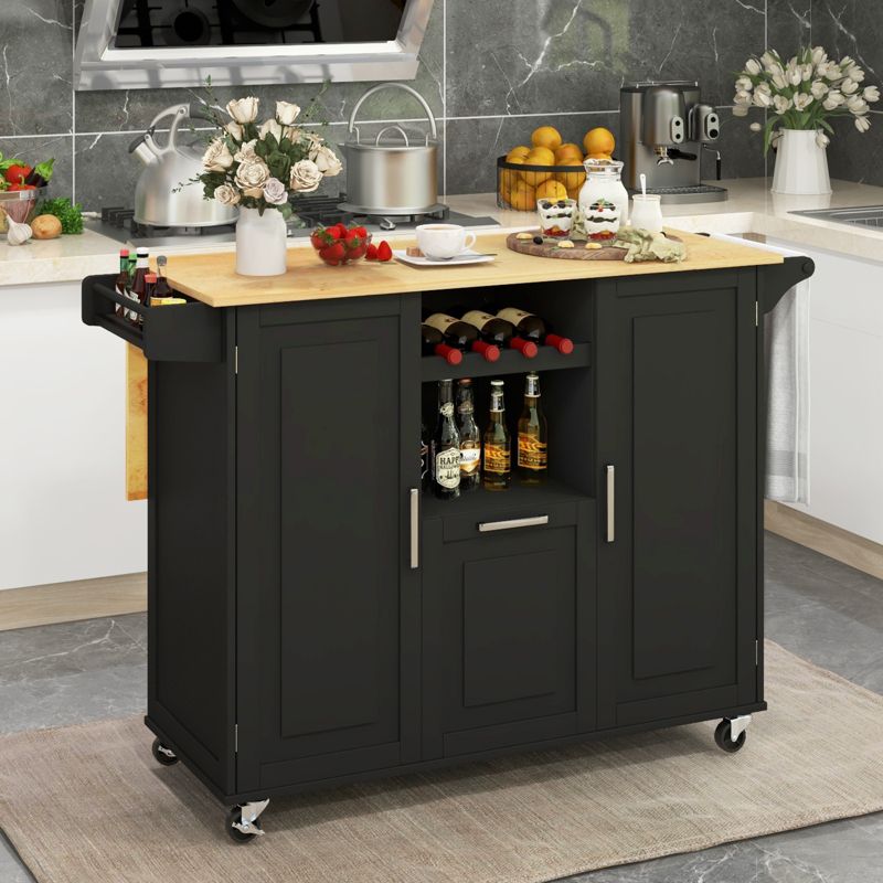 Costway Rolling Kitchen Island Utility Serving Cart with Drop Leaf Wine Rack Drawer, 2 of 11