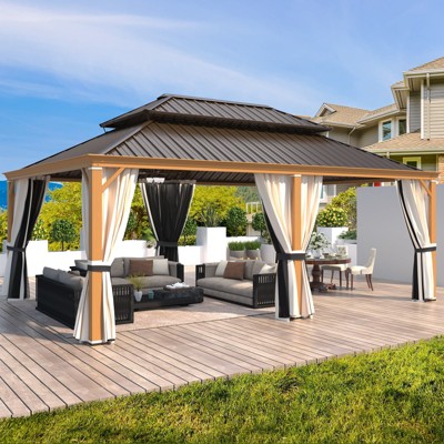 EROMMY Gazebo 14'x20' Steel Double Roof Hardtop Gazebo, Coated Aluminum Frame Waterproof Pavilion