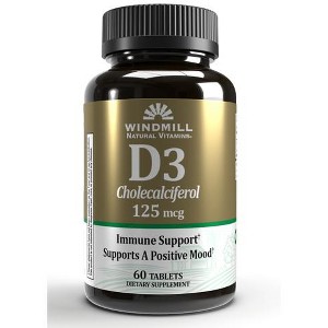 Windmill Natural Vitamin D3 (Cholecalciferol) 5000 IU (125mcg) 60 Tablets - 1 of 2