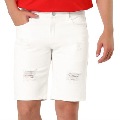 Lars Amadeus Men's Knee Length Distressed Holes Jean Denim Shorts