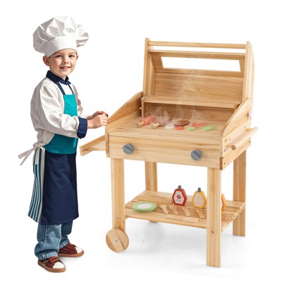 Infans Wooden Barbecue Grill Playset with Play Food Grilling Tools & Accessories