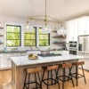 BAOURE Mid-Century Modern Chandelier, 3-Light Brass Kitchen Island Pendant Light, 46.85in Dining Room Light Fixture Over Table with Clear Glass Shades - 2 of 4