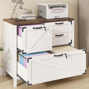 Lateral File Cabinet with 4 Drawers, Large Wood File Storage Cabinets Printer Stand, White with Lock - 1 of 4
