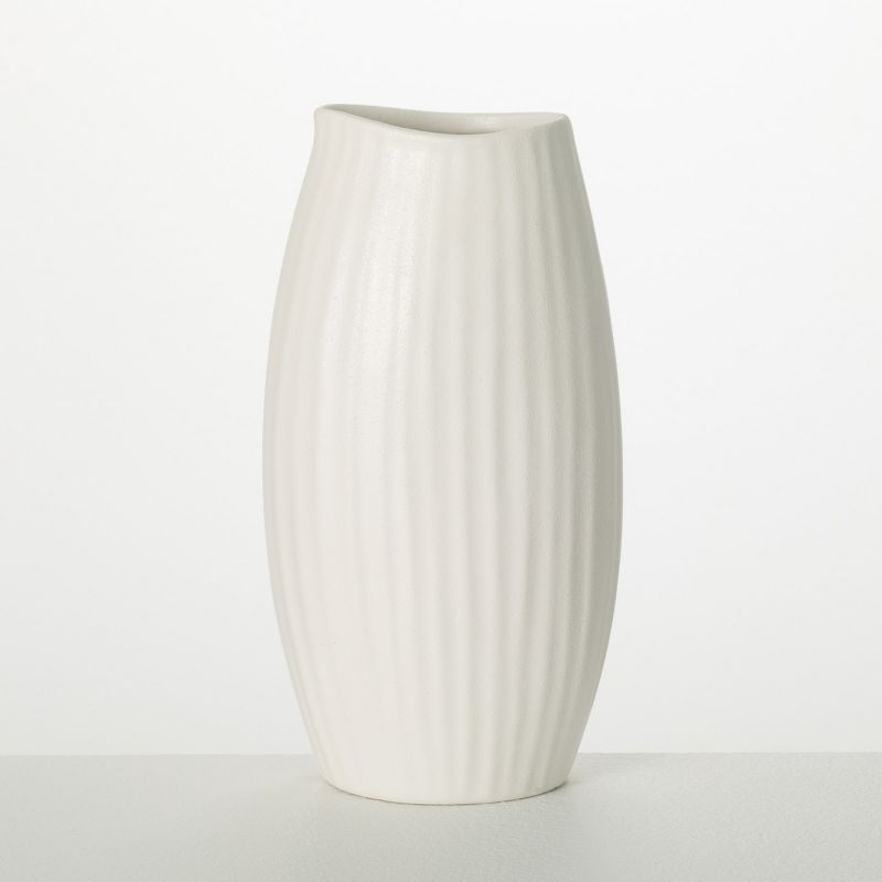 Sullivans 9" Modern White Ribbed Vase, 1 of 8