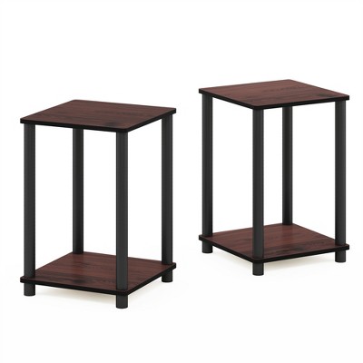 Furinno Turn-N-Tube End Table Corner Shelves, Dark Cherry/Black, Set of 2