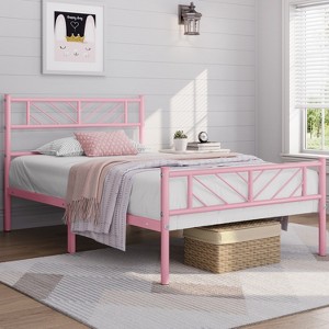 Yaheetech Metal Platform Bed with Arrow Design Headboard and Footboard - 1 of 4