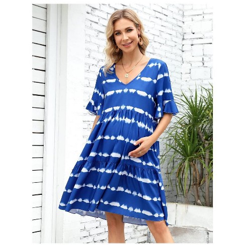 Women's Maternity Casual Dress - Flowy Floral Print, Ruffle Short ...