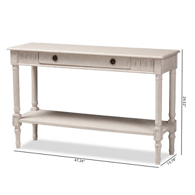 Ariella Country Cottage Whitewashed Console Table with Drawer