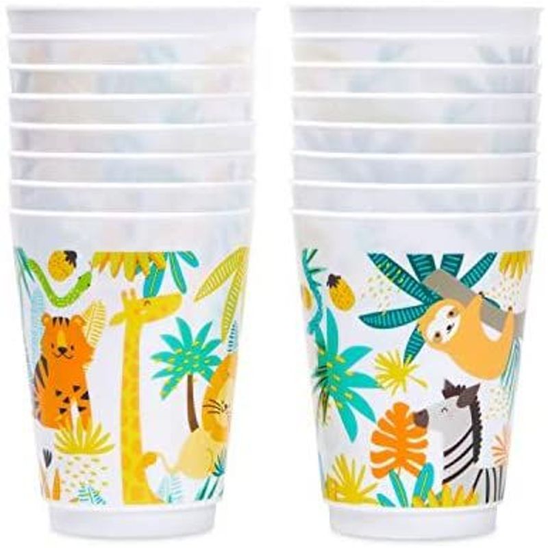 Blue Panda 16 Pack Plastic Jungle Safari Cups for Kids, Animal Party Favors for Birthday Party Supplies (16 oz), 3 of 7