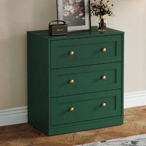 Heynemo 3-Drawer Nightstand, Spacious Bedside Table with Gold Round Knobs, Modern Wooden End Table, Accent Chest of Drawers for Bedroom - 1 of 4