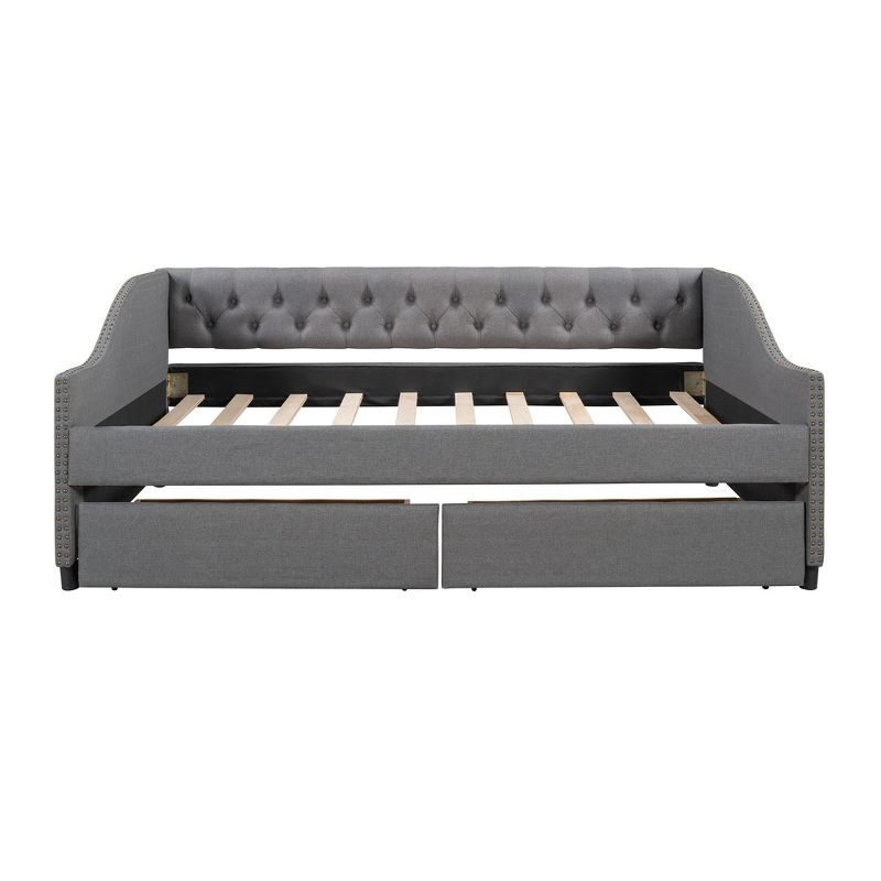 Full Size Upholstered Wood Daybed, Platform Sofa Bed with Two Drawers-ModernLuxe, 3 of 9