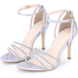 BLISSFUL STEP Women's Rhinestone Ankle Strap Open Toe Heeled Sandals - 1 of 3