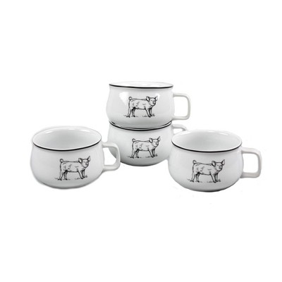 Omniware Country Farm 20oz Jumbo Mug, Set of 4 - Pig, Stoneware Cup with Handle Dishwasher Safe - Rustic Farmhouse Style for Cozy Meals