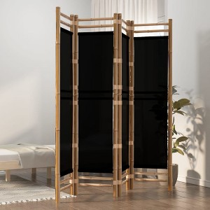 vidaXL Folding 4-Panel Room Divider 63" Bamboo and Canvas - 1 of 4