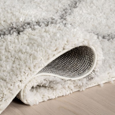 Plush White Geometric Shag 63" Square Area Rug