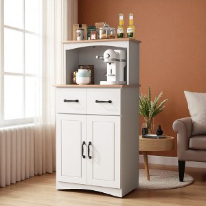 Wooden Kitchen Pantry Storage Cabinet with Microwave Stand, Drawer, Adjustable Shelf, Freestanding Kitchen Cupboard for Small Spaces - 1 of 4