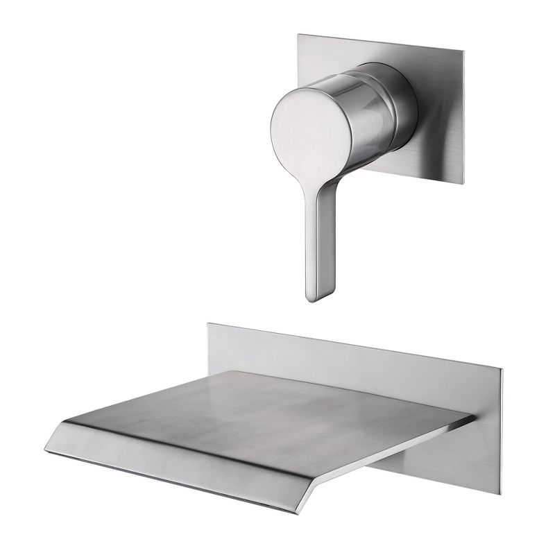 Sumerain Waterfall Wall Mount Tub Filler Brushed Nickel with Valve Single Two Handle, High Flow Rate, 1 of 13