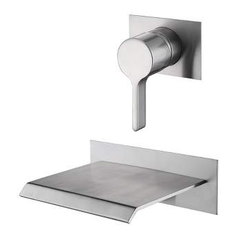 Sumerain Waterfall Wall Mount Tub Filler Brushed Nickel with Valve Single Two Handle, High Flow Rate