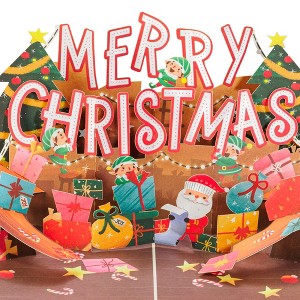Paper Love 3D Pop Up Christmas Card, Jolly Merry Christmas Card for Him, Her, Kids, Adults, 5" x 7" Cover - Includes Envelope and Note Tag - 1 of 4