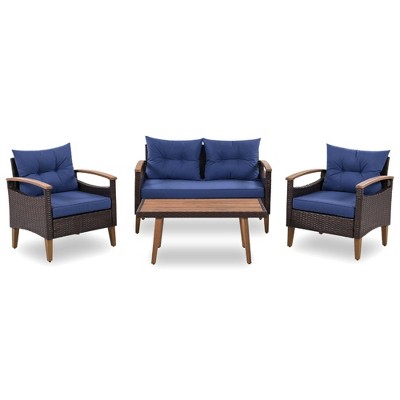 Maliang 4-Piece Patio Sofa Set, PE Rattan Outdoor Sofa Set With soft Cushions