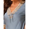 cheibear Women's Shorts Sleeves V Neck Pajamas Sleepwear Lace Trim Nightgowns - 4 of 4
