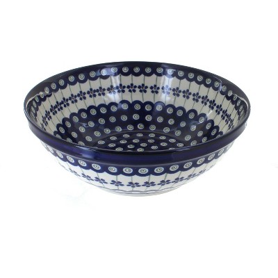 Blue Rose Polish Pottery Flowering Peacock Large Serving Bowl