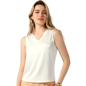 Allegra K Women's Work Business V Neck Casual Sleeveless Satin Blouse - 1 of 4