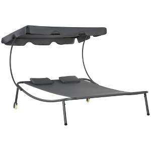 Outsunny Patio Double Chaise Lounge Chair, Outdoor Wheeled Hammock Daybed with Adjustable Canopy and Pillow for Sun Room, Garden, or Poolside - 1 of 4