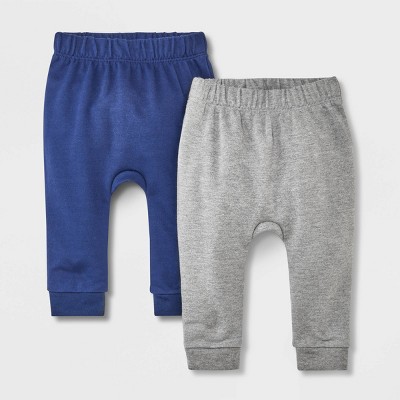 Image of Baby 2pk Solid Jogger Pants - Cat & Jack™ Gray/Navy Blue 0-3M