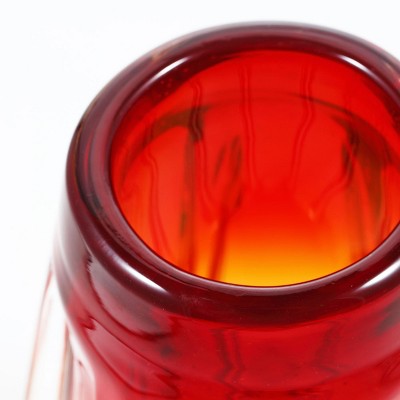 Hand Blown Gold and Red Glass Lantern Vase 10" Tall