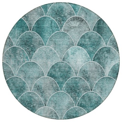 Teal Blue Aqua And Gray Abstract Washable Indoor Outdoor Area Rug