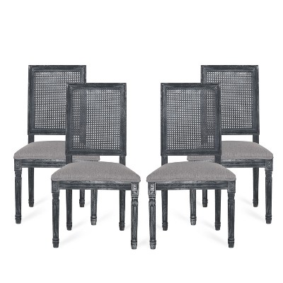 Christopher Knight Home Brownell French Country Wood and Cane Upholstered Dining Chairs (Set of 4)