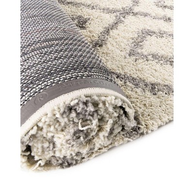 Ivory and Gray Trellis Shag 6' x 9' Synthetic Area Rug