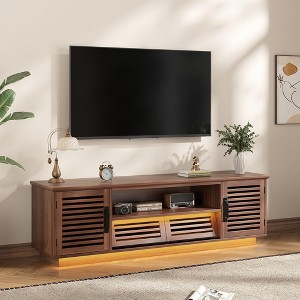 59" TV Stand with Slatted Grille Drawers and Doors, TV Media Console with LED Lights for 50/55/60 inch TV, Entertainment Center, Walnut Brown - 1 of 4