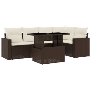 vidaXL 6 Piece Patio Sofa Set with Cushions - Brown and Cream without storage - 1 of 4