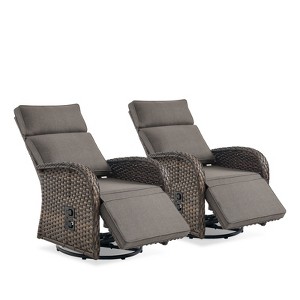 Buenhomino Set of 2 Patio Rattan 360° Swivel Recliner Lounge Chair w/Adjustable Backrest & Footrest Cushioned Push Back Reclining Seat - 1 of 4